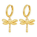 French Retro Dragonfly Earrings Stainless Steel Hoop Earring 18k Gold-Plated Exquisite Elegant Fashion Earrings for Women