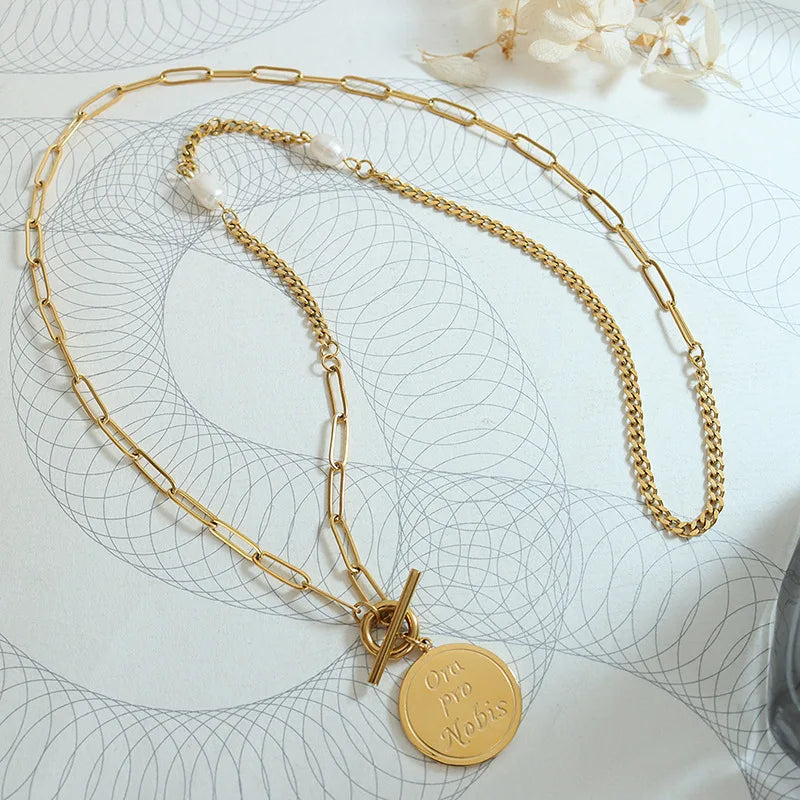 New18k PVD Gold Plated Pendant Necklace Link Chain Buckle Stylish Women's Fashion Jewelry for Anniversaries