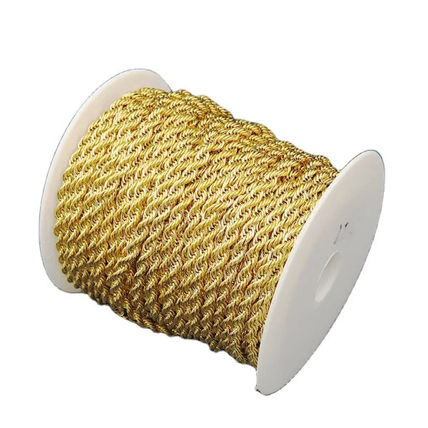 304 Stainless Steel 25Mx4Mm Gold Twisted Rope Chain Jewelry Findings & Components