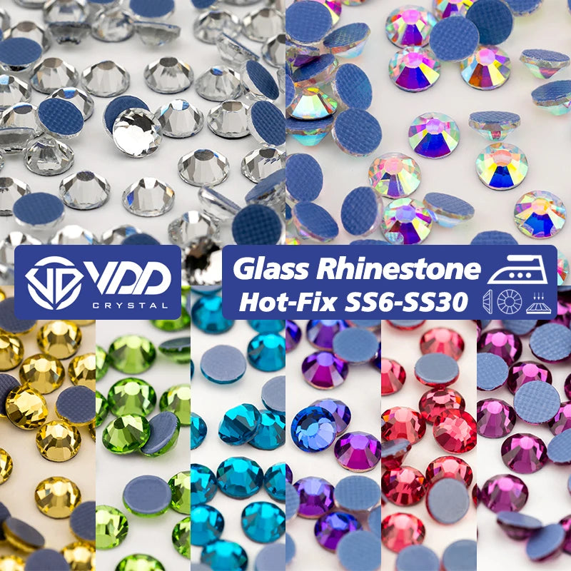 VDD Wholesale SS6-SS30 High Quality Hot-Fix Glass Rhinestone Crystal Flatback Strass Stones DIY Garment Decoration Wedding Dress