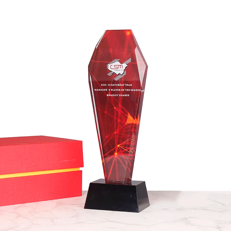 Custom Crystal Glass Trophy Color Printing Glass Pillar Award Plaques Trophy for Souvenirs