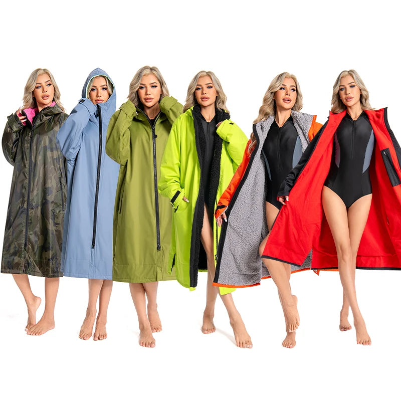 Custom Logo Outdoor Swim Changing Parka Thick Fleece Lined Water Resistant Surf Poncho Jacket