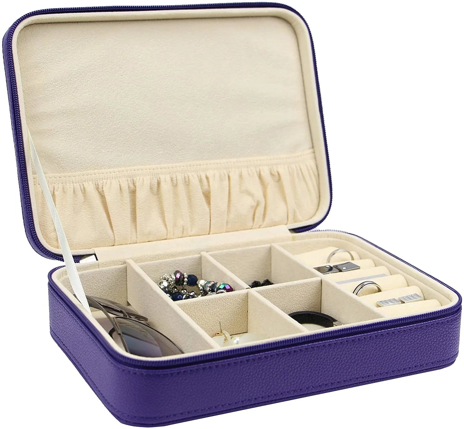 Personalized Travel Portable PU Leather 4 Slot Sunglasses Necklace Earring Jewelry Case for Women