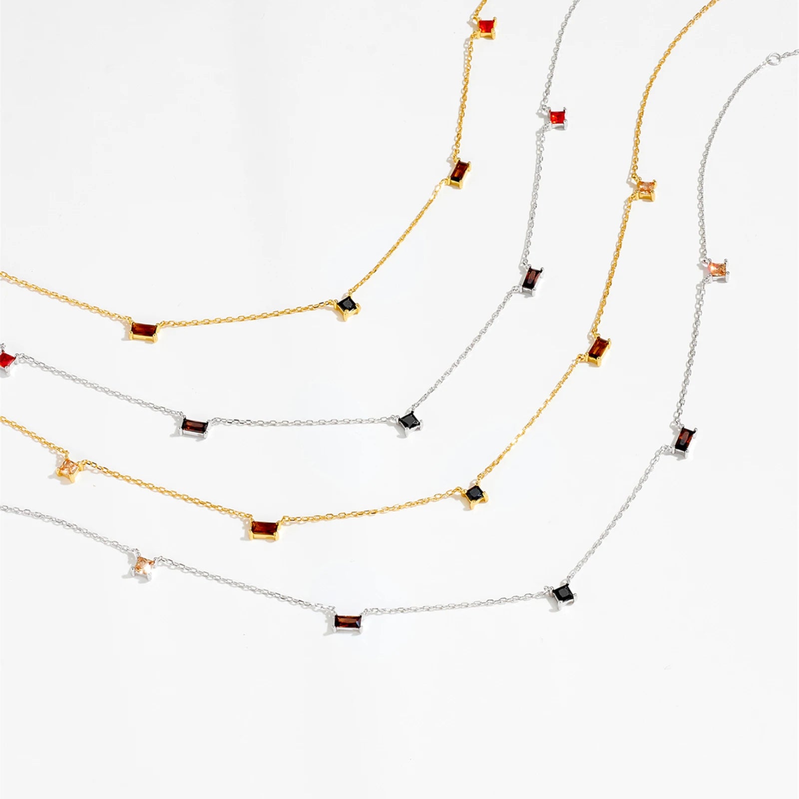 FUAMAY Fashion Gold Plated S925 Silver Mix Zircon Charm Necklace Women Dainty Geometric Zircon Charm Necklace