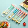 Creative Cartoon Handle Stainless Steel Fork Spoon Cute Children's Flatware Dessert Spoon Silverware Portable Cutlery Set