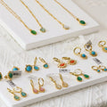 Classic Vintage Jewelry Set 18K Gold PVD Waterproof Stainless Steel Jewelry Cat's Eye Stone Pendant Necklace Earring Set