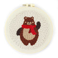 Bear Embroidery Kit for Beginners Cross Stitch DIY Craft Needlework Full Set Punch Needle Stamped Monk Cloth Cotton Fabric Hoop