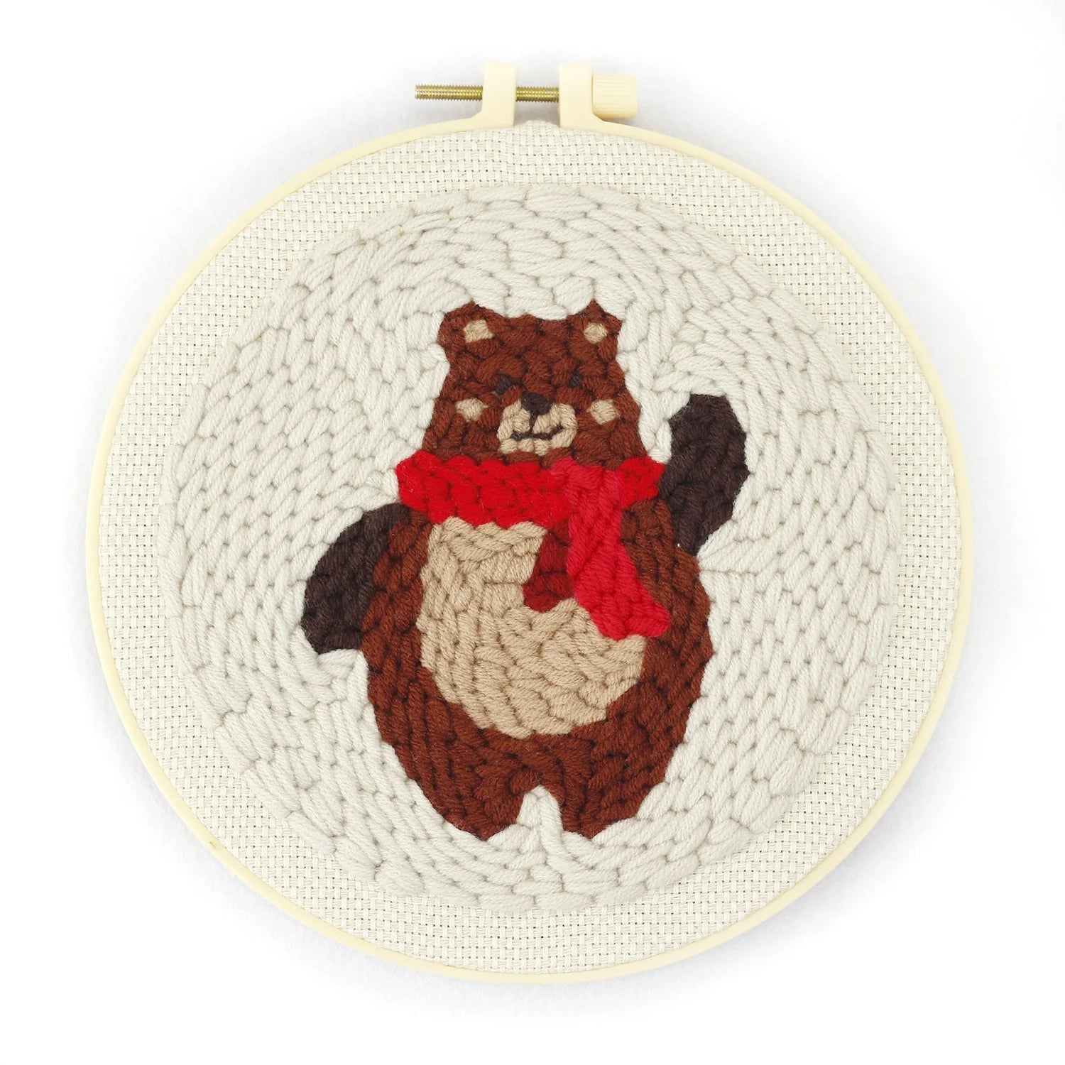 Bear Embroidery Kit for Beginners Cross Stitch DIY Craft Needlework Full Set Punch Needle Stamped Monk Cloth Cotton Fabric Hoop
