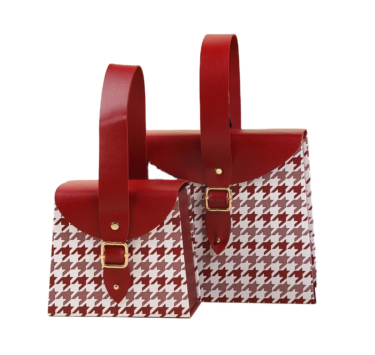 Gingham Design 1200GSM Paperboard Handbag Gift Box Lock PU Handle Matt Lamination Customizable Color Size for Blush Cosmetics