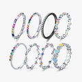 925 Sterling Silver Trendy Rainbow Geometric Zircon Enamel Heart Eternity Band Rings for Women Girls Party Fine Jewelry