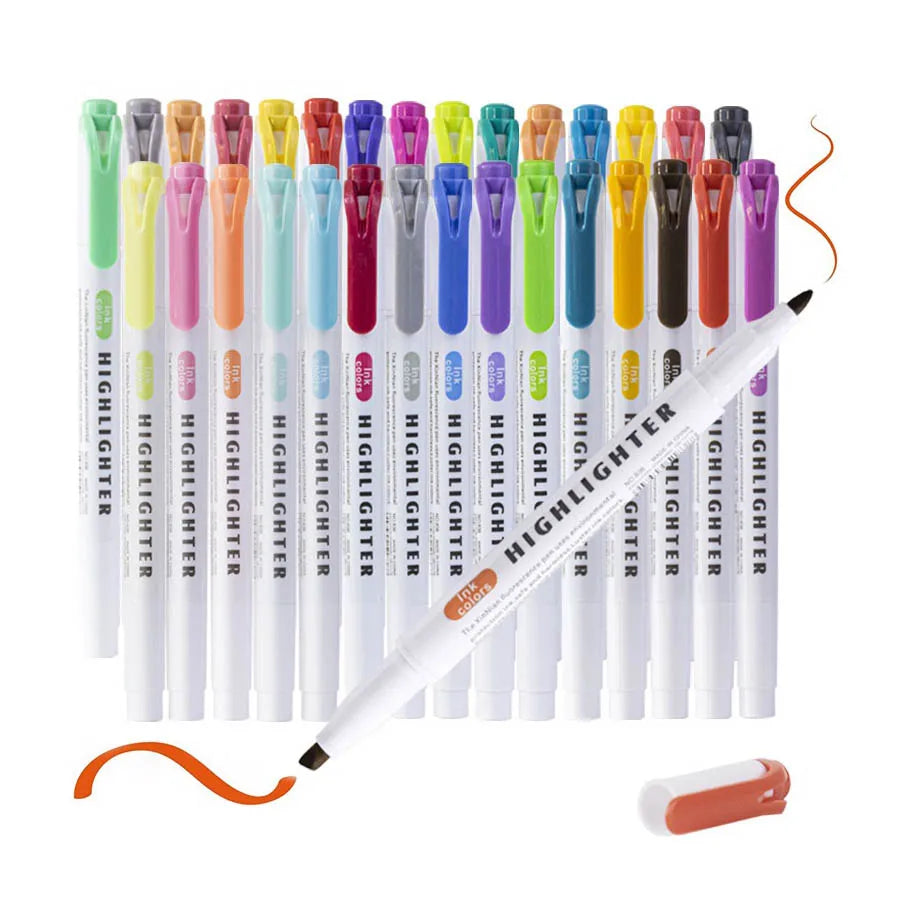 Waterproof Fluency Double Head Outline Multicolor Art Marker Pen / Round and Oblique Toe Highlighter Art Markers for Drawing