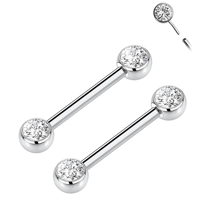 Trendy 14G Titanium Unisex Nipple Barbell Ring Zircon Push Pin Threadless Cubic Zirconia Wedding Punk Piercing Body Jewelry