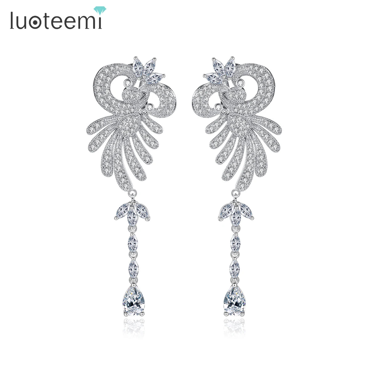 LUOTEEMI Hanging Wedding Earing Woman Jewelry Luxury Dangle Charm Big Zircon Large Fashion Earrings