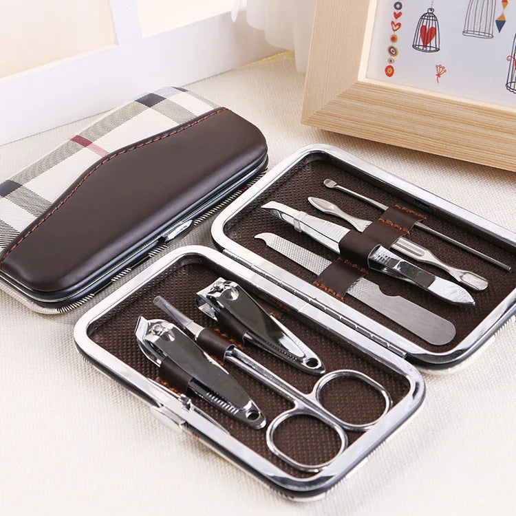 7pcs Manicure Pedicure Kit Nail Care Tool Stainless Steel Nail Clipper Set Professional Nail Cutter Travel Grooming Kit