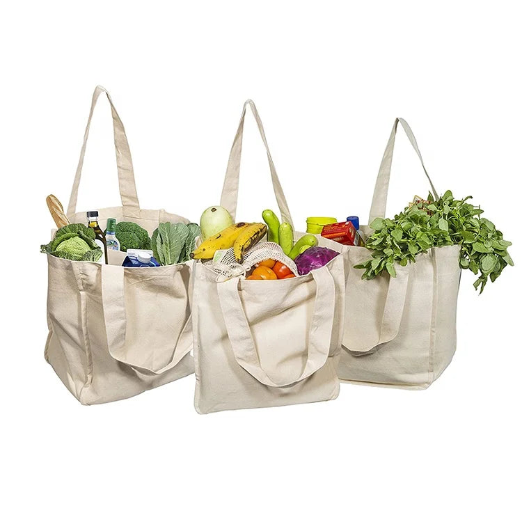Wholesale Organic Natural Cotton Canvas Cloth Plain Blank Bulk Reusable Foldable Tote Shopping Bag With Custom Printed Logo