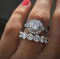 CAOSHI Huitan Round Zircon Ring Sets Noble Women Silver Boho Turkish Knuckle Retro Carved Luxury Vintage Ring Set