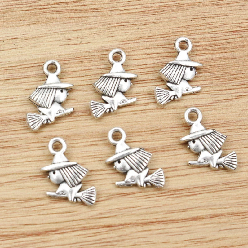 30pcs 16x10mm Antique Silver Plated Cute Witch Small Handmade Charms Pendant:DIY Jewelry Findings for Bracelet Necklace MegaBDM