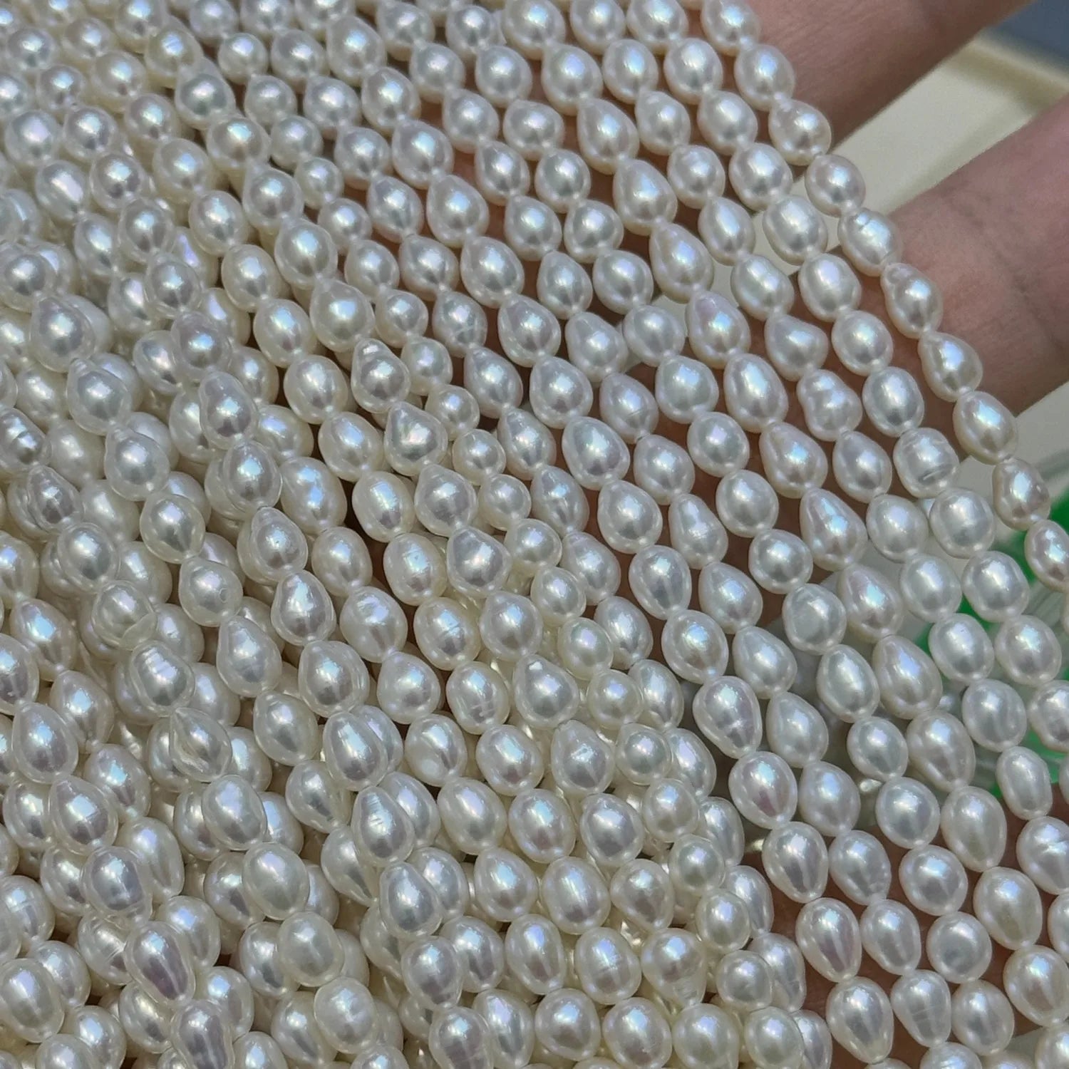 Wholesale 3.5-4mm White Rice Drop Shape Pearl Freshwater Akoya Necklace Strand Baby Pearl Strings Genuine Pearl