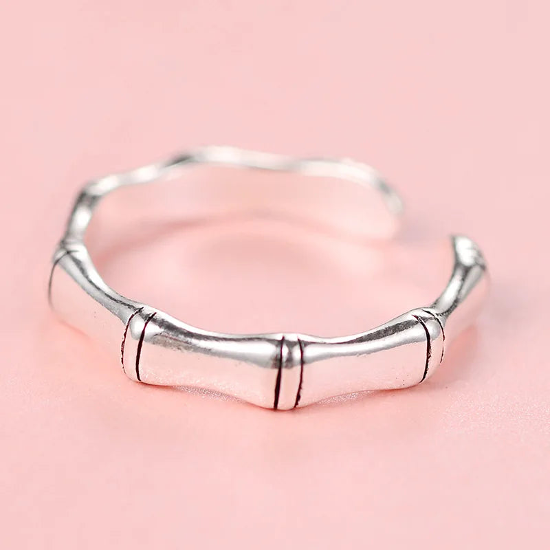 925 Sterling Silver Opening Ring Personality Bamboo Retro Ring Temperament Versatile Sterling Silver Ornaments