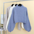 Casual Turtleneck Sweater Women Winter Knitting Pullovers Lantern Sleeve Short Black White Knitted  Jumper Women Solid Color