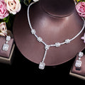 African Baguette CZ Pave Dangle Drop Earrings and Necklace Bridal Wedding Cubic Zirconia Jewelry Set for Women