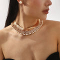 Trendy Alloy Tassel Choker Cross-Shaped Chunky Statement Necklace with Strand Chain for Anniversaries
