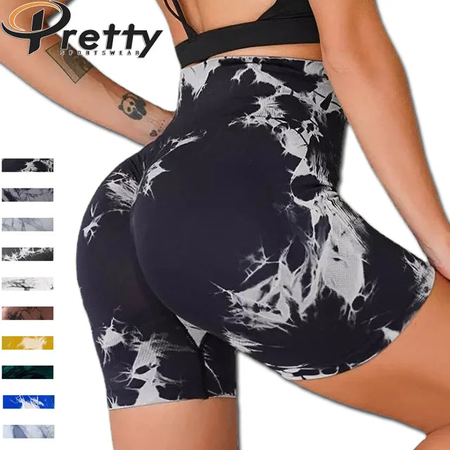 2025 Wholesale Women Yoga Shorts Seamless Butt Lift Shorts Tie Dye Leggings Custom Logo High Waist Workout Gym Fitness for Women