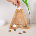 Manufacture Transparent Wooden Piggy Bank with Fun English Engraving New Cross-Border Money Box Decoration