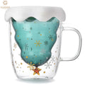 Christmas Tree Cup Heat-resistant Double Glass Star Wishing Cup Glass Coffee Mug With Silicone Lid