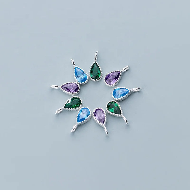 New Fashion Jewelry 925 Sterling Silver Water Drop Shape Zircon Pendants Charms for Jewelry Making