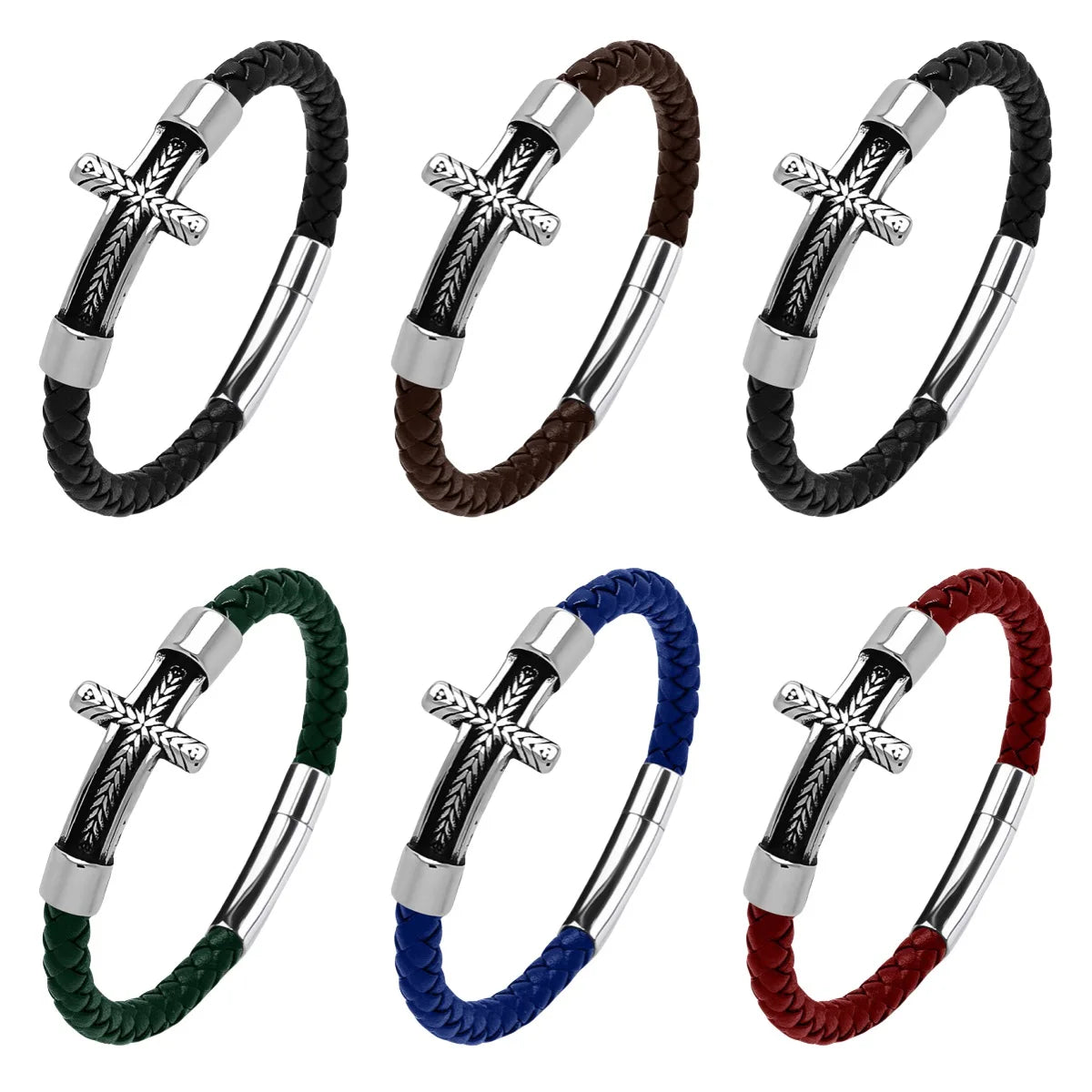 Fashion Cross Woven Bracelets Custom Length Stainless Steel Bracelets with Magnetic Clasp for Men's Gift