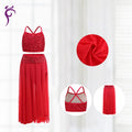Women Lyrical Dance Dress Modern Contemporary Dancewear  Sequins Leotard Mesh Tulle Maxi Long Skirt