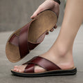 Men's Casual Corss Lightweight Flat Sandals Fashion Trend Leather with Anti-Slippery Comfortable PU Insole