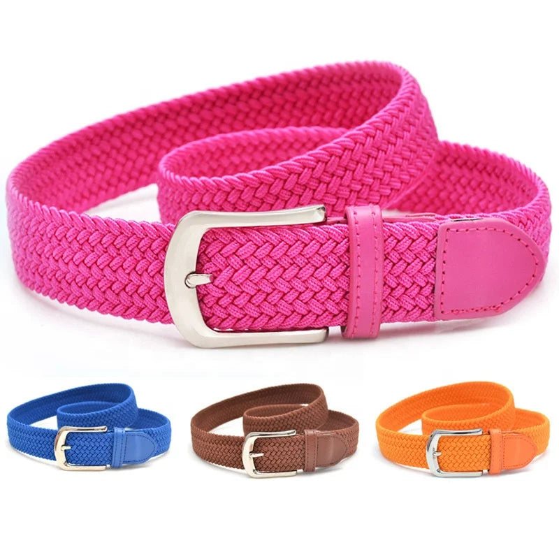 Comfortable Adjustable Leather End Tip Men's Elastic Braided Stretch Knit Belt for Women Jeans Golf Pants Shorts