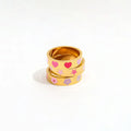 Waterproof 18K Gold Plated Enamel Heart Flower Rings for Women Tarnish Free Stainless Steel Jewelry
