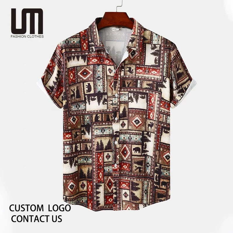 2025 New Men Vintage Hawaiian Shirts - Ethnic Pattern Printed Short Sleeve Tops (Loose Fit Shirt for Summer Beach Vacation)