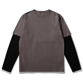 High Quality Custom Black 2 in 1 Long Sleeve T Shirt Fashion Hot Sale Double Layer T Shirt