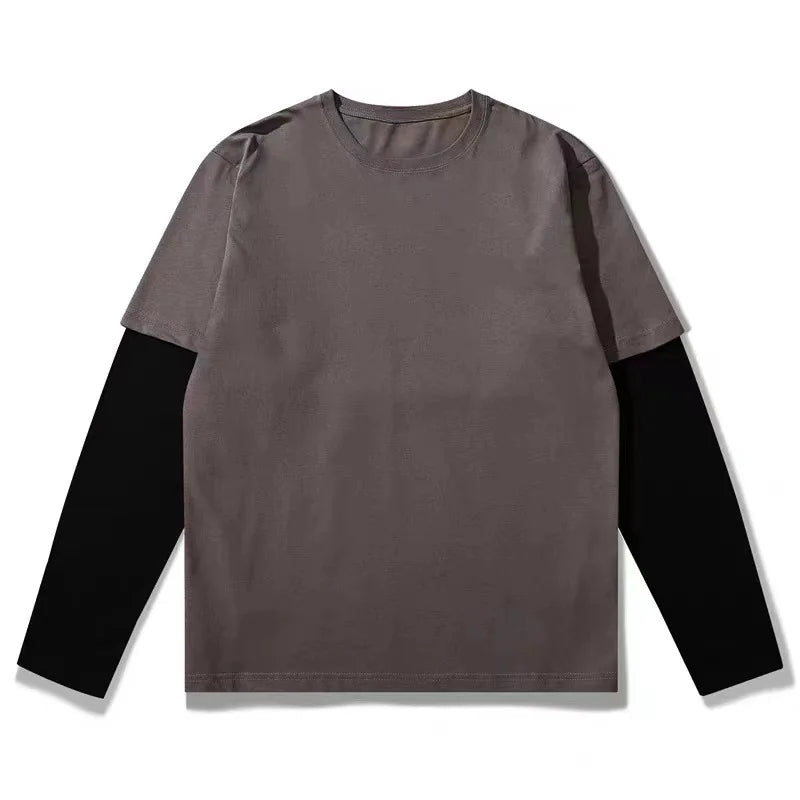 High Quality Custom Black 2 in 1 Long Sleeve T Shirt Fashion Hot Sale Double Layer T Shirt