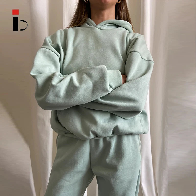Women Gym Fitness Clothing Street Wear Custom logo Cotton Mint Comfy Oversize Hoodie
