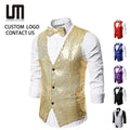 Clearance Sales New Arrivals Men S Single Breasted V Neck Sleeveless Gold Sequin Vest Wedding Party Blazer Waistcoats