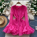 LW0158 Light Luxury Senior Sense Dress Female Autumn Ruffled Single-Breasted Design Chic Temperament Skirt