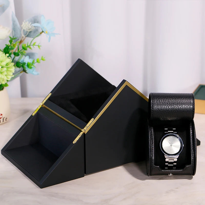 New Luxury Watch Collection Box Black Matte Double-Door Wooden Case with MDF Leather for Displaying Watches