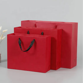 Custom Logo Printing Fashion Red Small Large Coated Paper Gift Shopping Bag With Handle