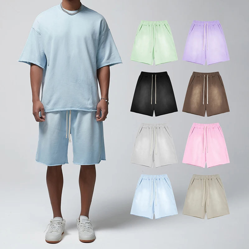 360G High Quality Men's Gym Shorts Loose Fit Cotton Sweat Shorts Pockets Solid Pattern Cargo Shorts for Running Athletic Use