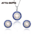 925 Sterling Silver Natural Pearl Jewelry Sets for Women Freshwater Pearl Stud Earrings and  Pearls Sapphire Pendant