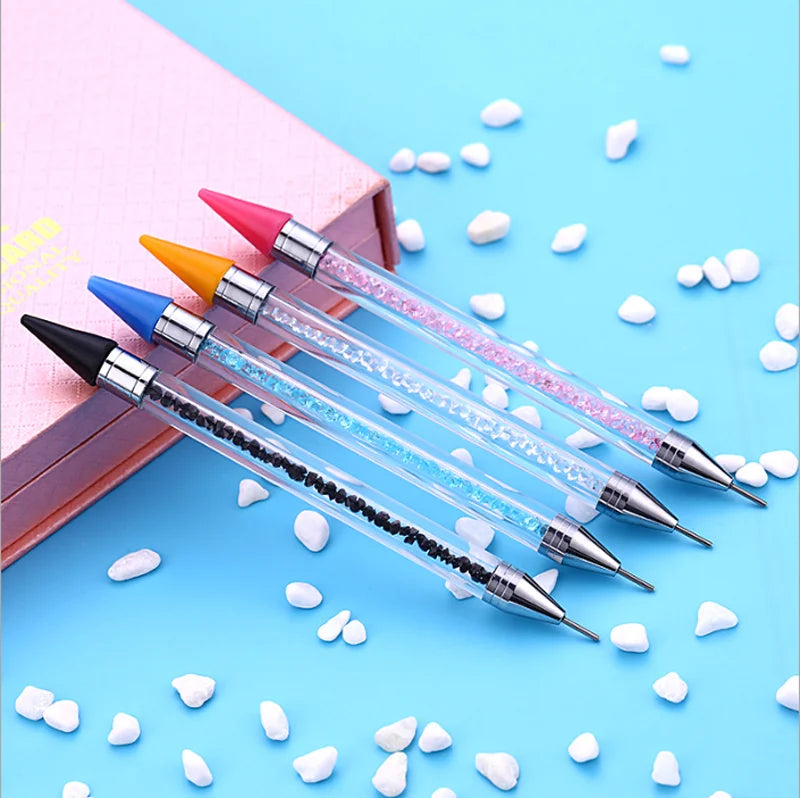 Acrylic Handle Nail Art Point Drill Pen Double End Rhinestones Pick up Wax Pen