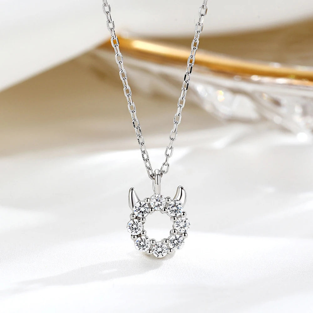 Tiny Exquisite CZ Diamond Devil Pendant 925 Sterling Silver Simple Diamond Necklace for Gift