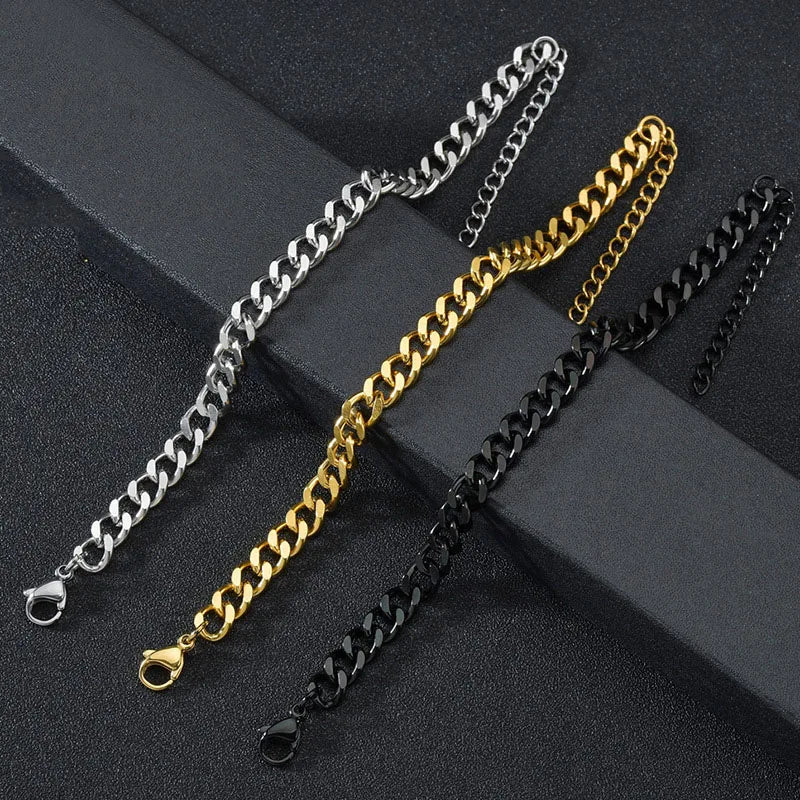 SC Wholesale Western Style Mens Bracelets 2 Side Grinding Cuban Link Bracelet Trendy 18K Gold Plated Stainless Steel Bracelet