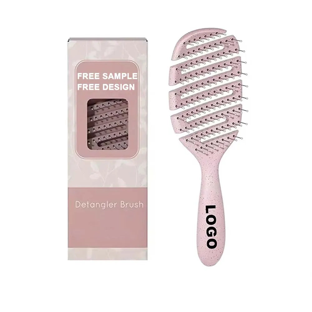 Custom Logo Vented Detangling Hair Brush Hair Straightener Brush Scalp Massage Brush Curly Hair Brush for Dry and Wet in Use