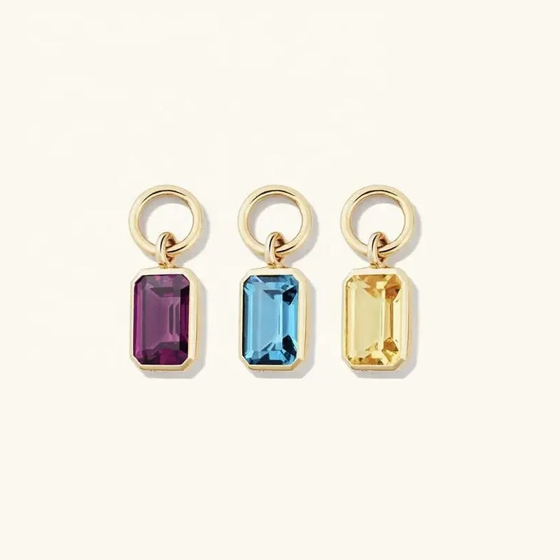LOZRUNVE 925 Silver Large Colored Gemstone CZ Baguette Charm Pendant for Earring DIY Making Jewelry